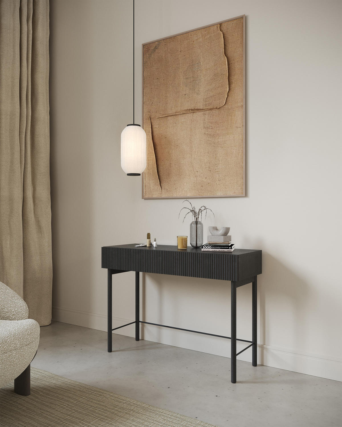 SCHMINKTISCH Nolie Holzoptik Esche Schwarz mit 2 Schubladen 110 cm - Schwarz, Holz/Holzwerkstoff (40/110/79cm) - Selsey