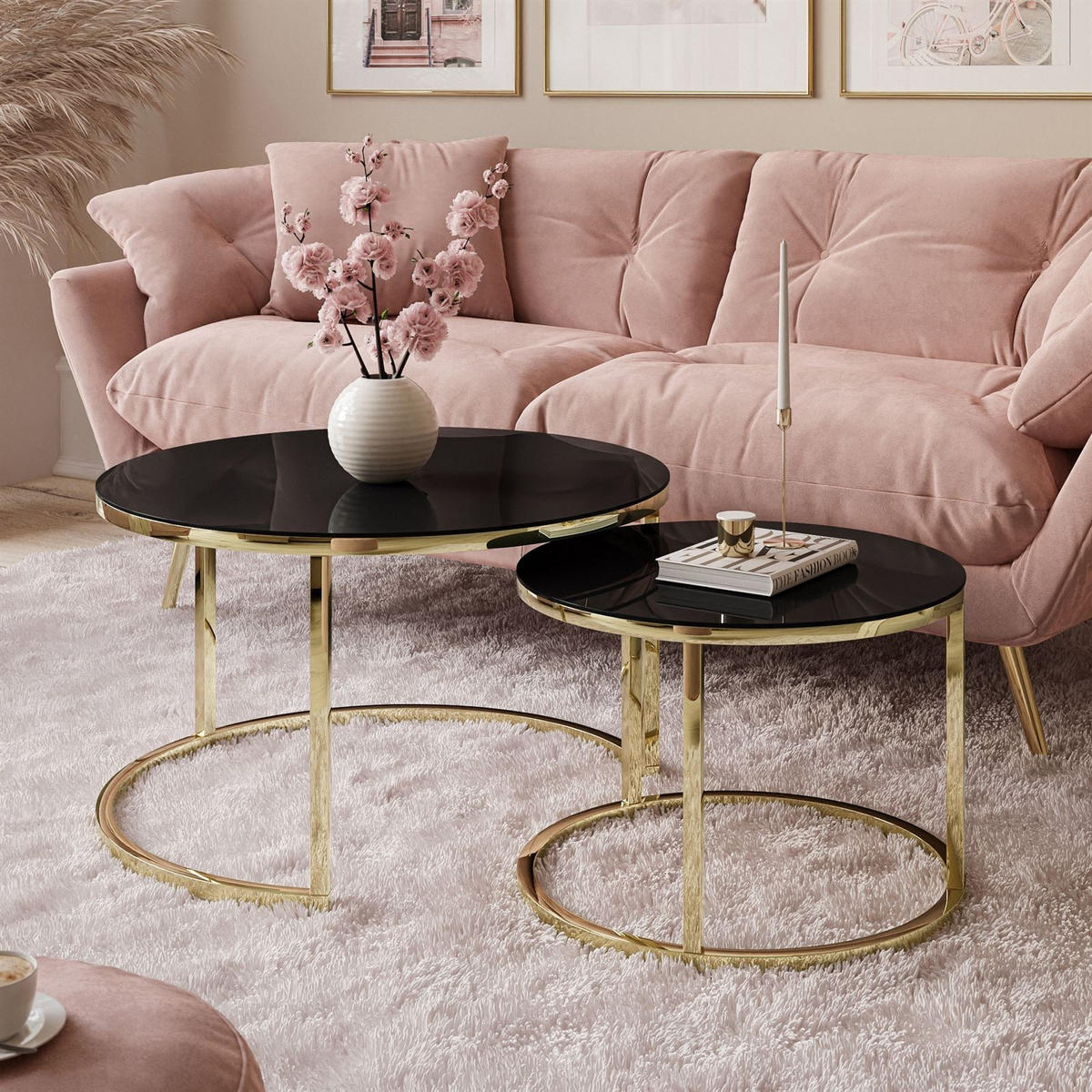 COUCHTISCH CIRI GLASS 2-in-1 CHROME gold - Goldfarben, Glas (70/70/47cm) - Lookway