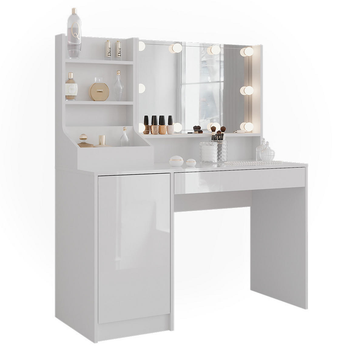 SCHMINKTISCH Sherry Weiß/Weiß Hochglanz 119.8 cm 4 Teile - Weiß Hochglanz, Holzwerkstoff (119.8/76/50.1cm) - Vicco