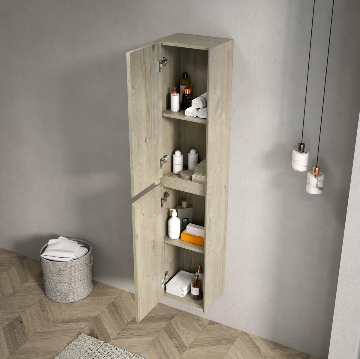 MIDISCHRANK 140 cm aus Sperrholz mit 2 Türen Gebrochenweiß - Creme, Holzwerkstoff (140/30/24cm) - Modenvie