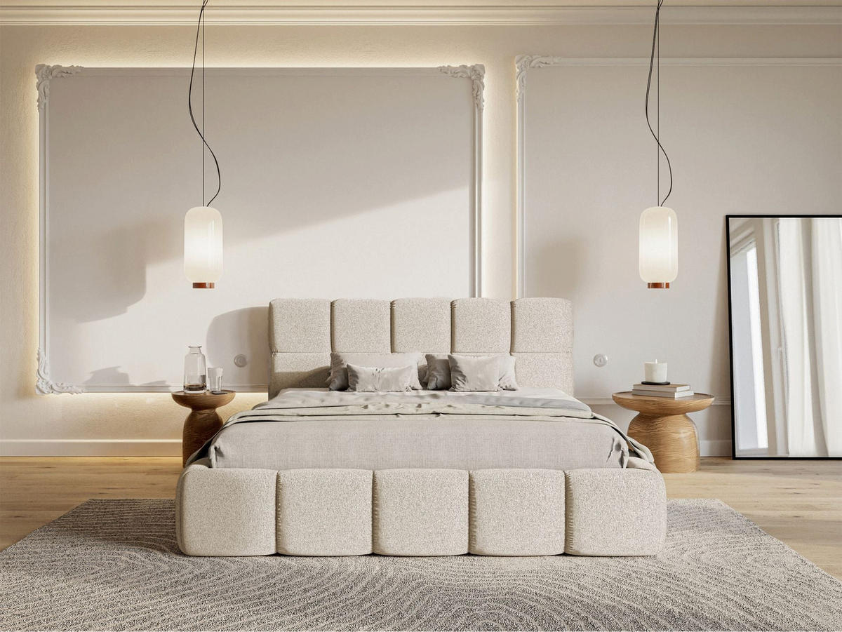 POLSTERBETT Cloudy Hellbeige Chenille, Bettkasten & Lattenrost, 120x200 cm - Ecru/Schwarz, Kunststoff/Textil (120/200cm) - Selsey
