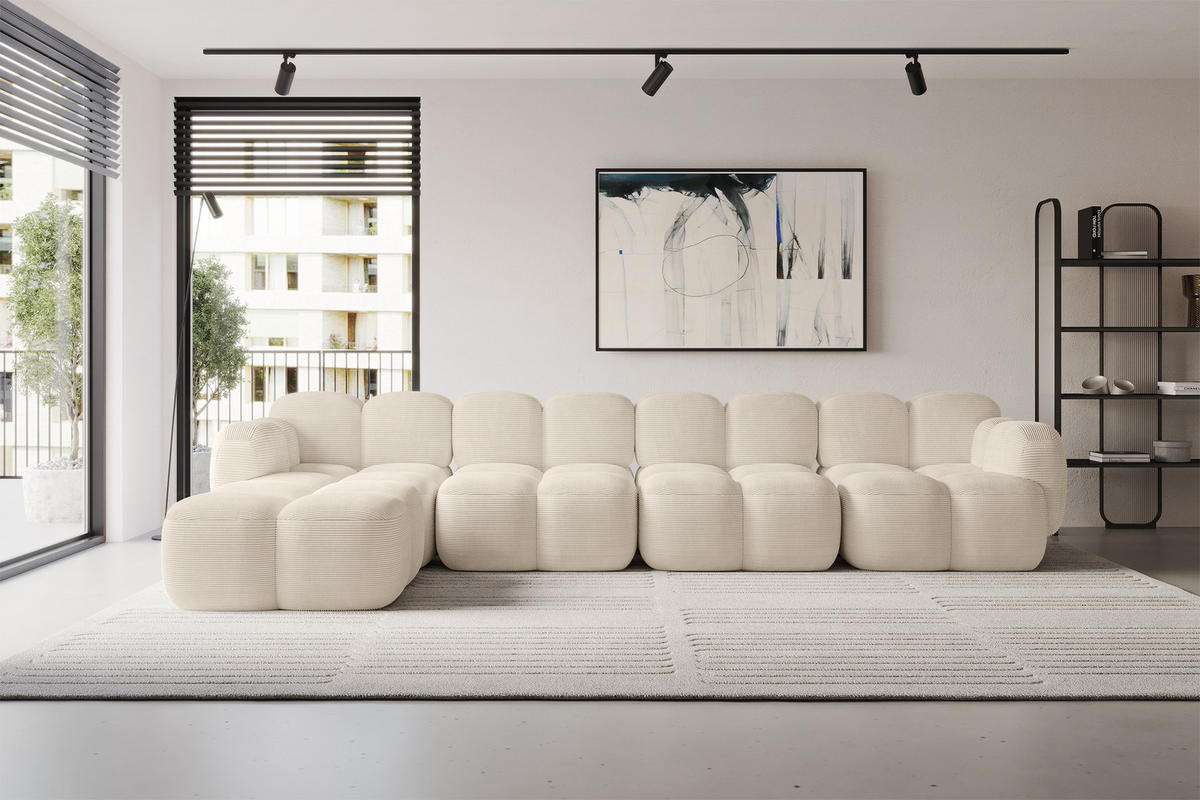 ECKSOFA modulares Sofa Links Miko-L3 390x205x75 Beige Cord - Beige/Schwarz, Holzwerkstoff/Kunststoff (390/205cm) - ALTDECOR
