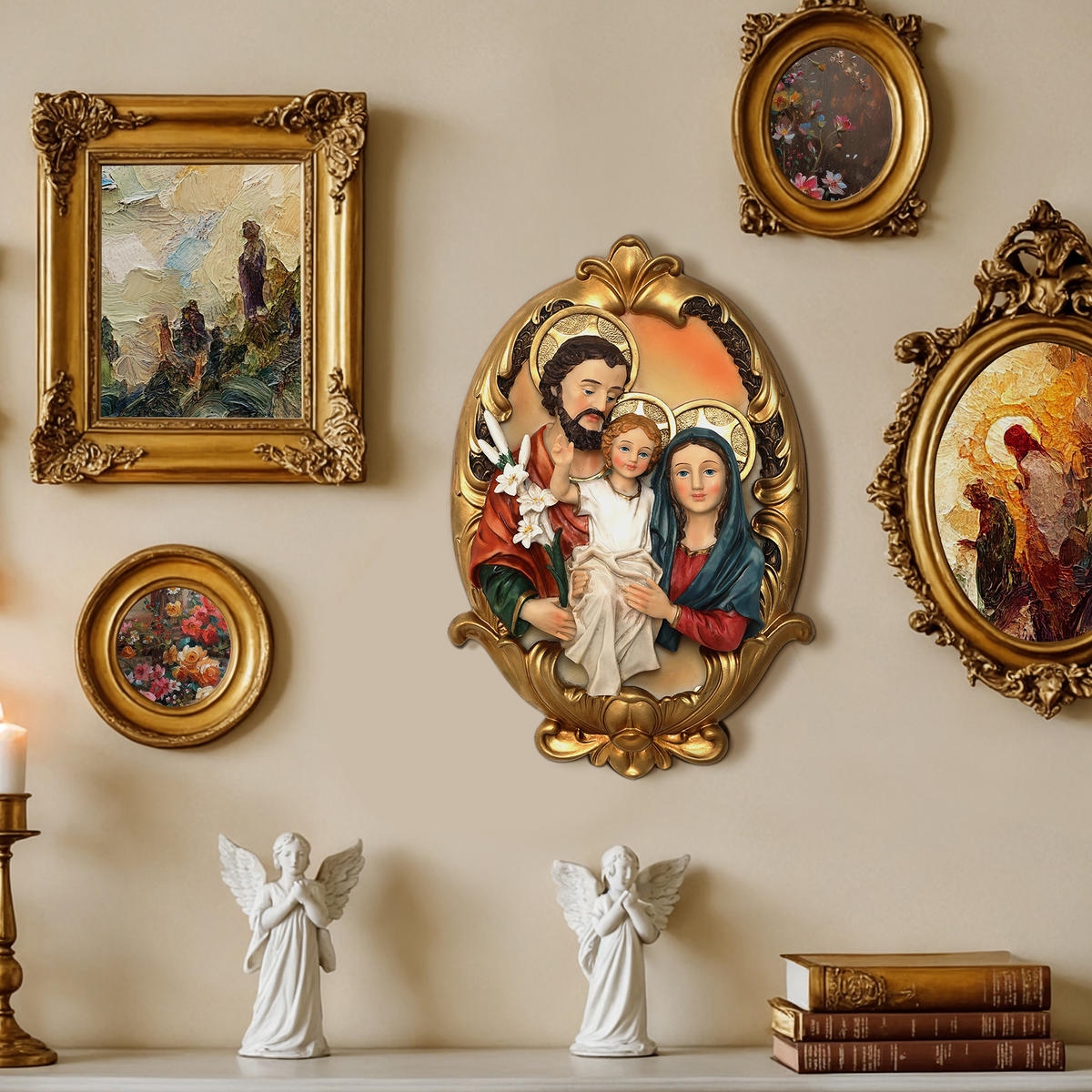 WANDSKULPTUR Heilige Familie, Glaubens- und Familiensymbol | B21.5 x T6.5 x H32 cm - Multicolor, Kunststoff (21.5/32/6.5cm) - Hometopia