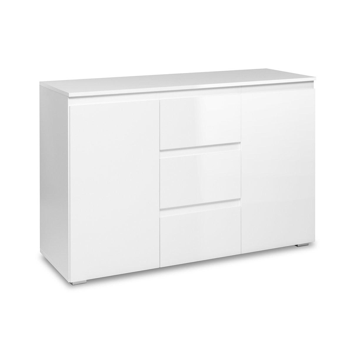 SIDEBOARD 2 Türen 3 Schubladen Weiß L120 cm - Pretoria - Weiß, Holzwerkstoff (40/80.5/120cm) - Calicosy