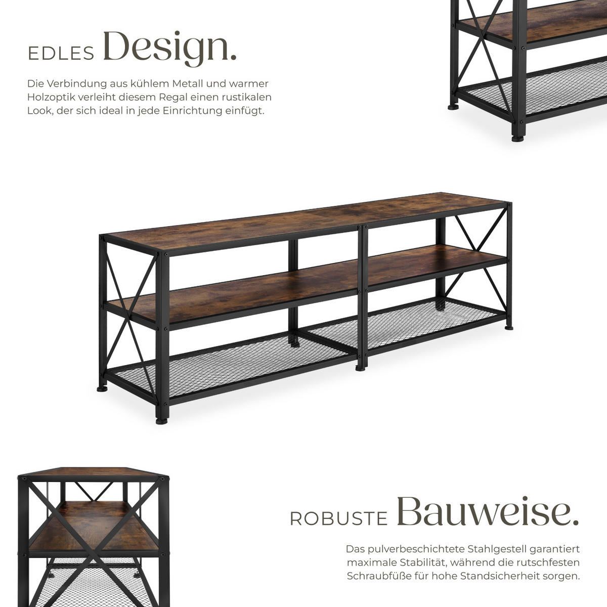 TV-REGAL Indianapolis,161 x 41,5 x 50,5 cm,Industrial Holz dunkel, rustikal - Rostfarben, Holzwerkstoff (41.5/50.5/161cm) - tectake