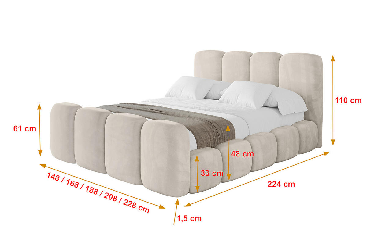 POLSTERBETT mit Bettkasten, Fußteil und Lattenrost, Boxbett ohne Matratze - KALA-Z 120x200 Beige - Beige, Holzwerkstoff/Textil (120/200cm) - ALTDECOR