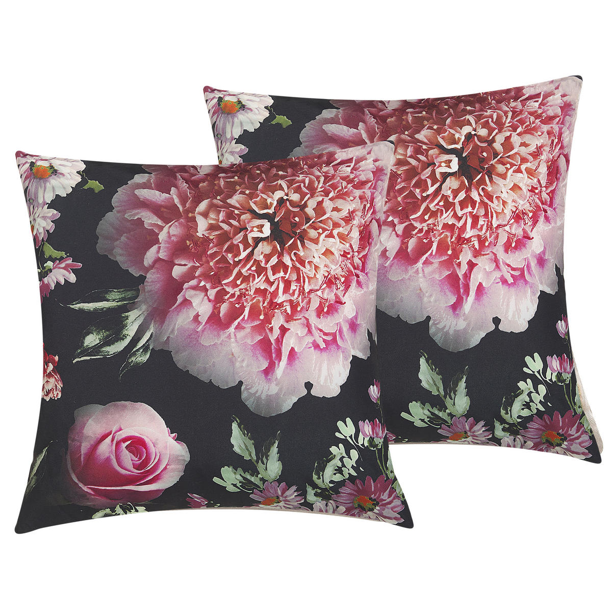 DEKOKISSEN 2er-Set Schwarz 45/45 cm Hedera - Schwarz, Textil (45/45cm) - Beliani