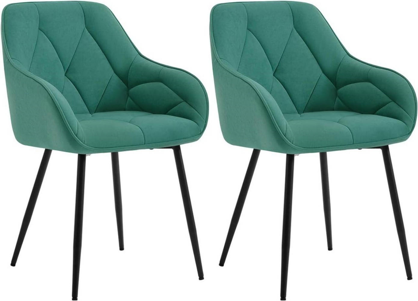 ESSZIMMERSTUHL 2er Set ergonomisch, aus Samt, Türkis - Türkis/Schwarz, Kunststoff/Textil (56/83.5/53cm) - Woltu