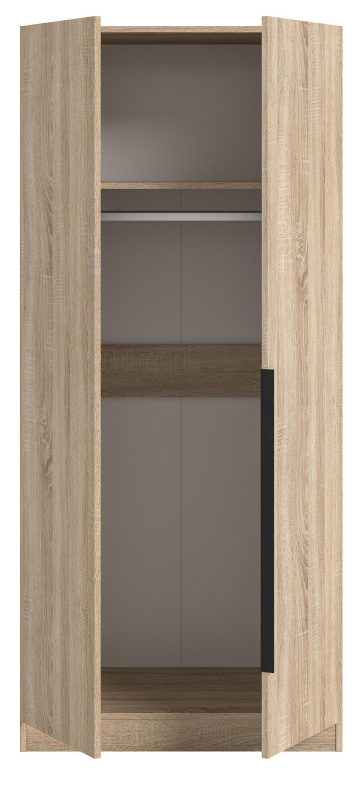 KLEIDERSCHRANK Eiche Sonoma 2-türig 80 x 181 cm, Drehtürenschrank mit Kleiderstange - Eichefarben/Schwarz, Holzwerkstoff/Kunststoff (80/181/52cm) - Inn.Furn