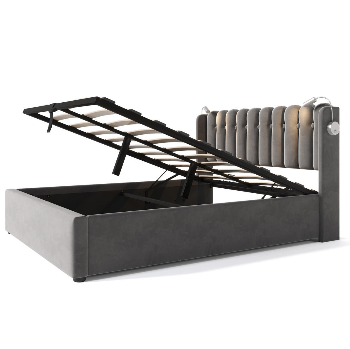 POLSTERBETT 140/200 cm Grau aus Samt mit Bettkasten - Grau, Textil (140/200cm) - OKMYHOME
