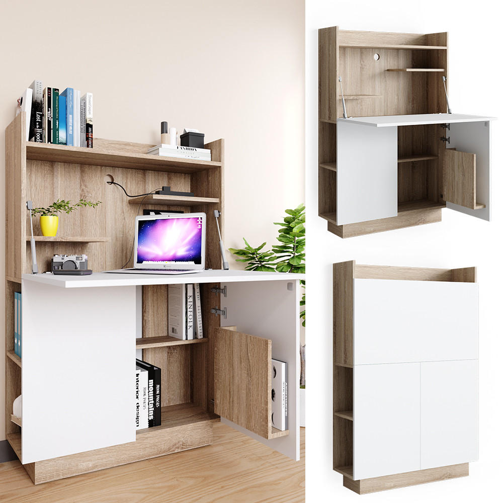 SEKRETÄR SCHREIBTISCH Alena Sonoma 85 x 27 cm - Weiß/Sonoma Eiche, Holzwerkstoff (27/85/118.9cm) - Vicco