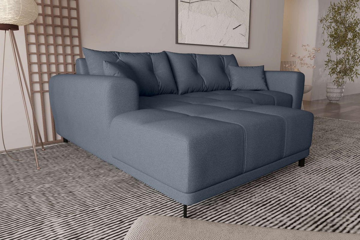 ECKSOFA Massimo Strukturstoff Dunkelblau inkl. Schlaffunktion Links - Schwarz/Dunkelblau, Textil/Metall (246/177cm) - 99rooms