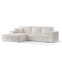 ECKSOFA Maze Creme Plüschstoff - Links Seite - Creme/Schwarz, Holz/Holzwerkstoff (185/294cm) - Maison de Reve