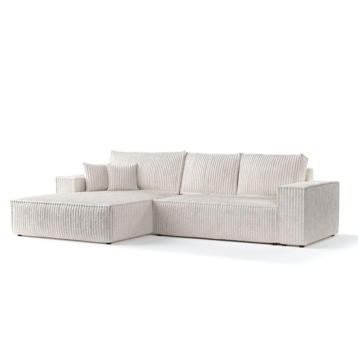 ECKSOFA Maze Creme Plüschstoff - Links Seite - Creme/Schwarz, Holz/Holzwerkstoff (185/294cm) - Maison de Reve