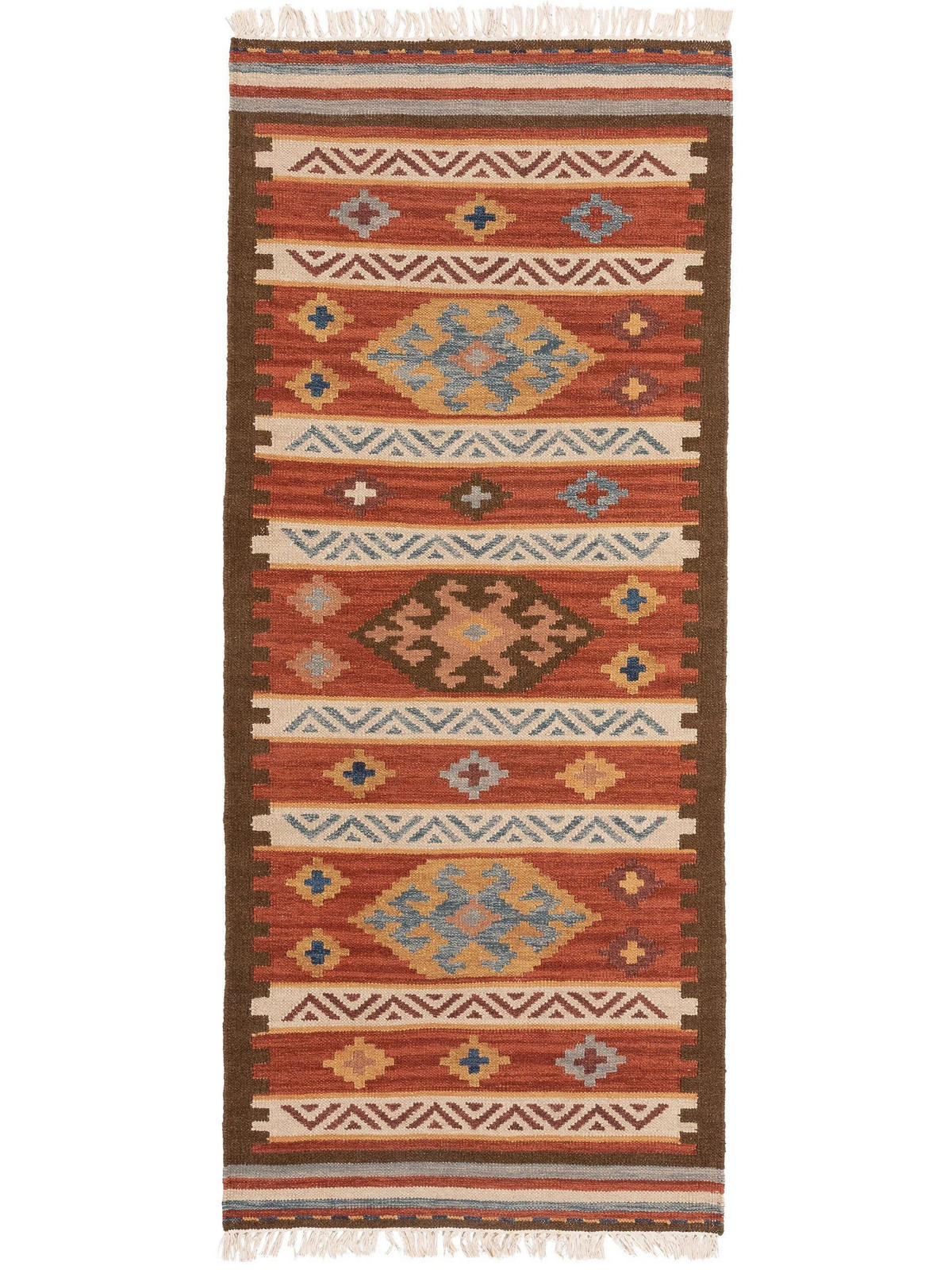 KELIM handgewebt Zohra Multicolor/Rot 80x200 cm - Multicolor, Textil (80/200cm) - benuta Pure
