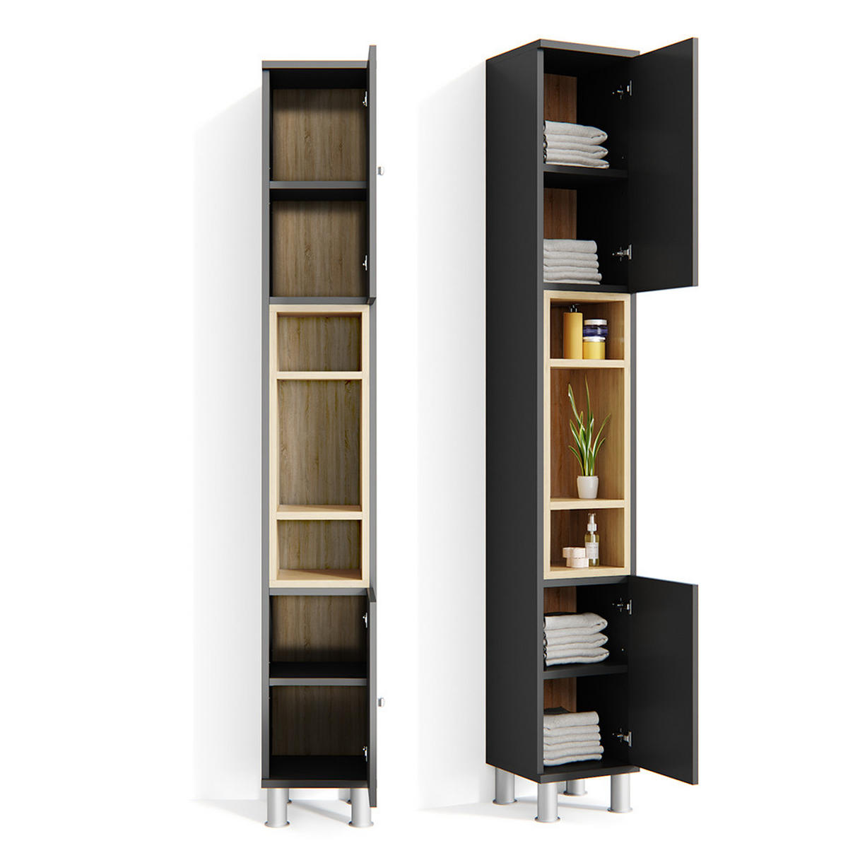 BADSCHRANK Aquis Anthrazit 30 x 190 cm - Anthrazit, Holzwerkstoff (30/190/30cm) - Vicco