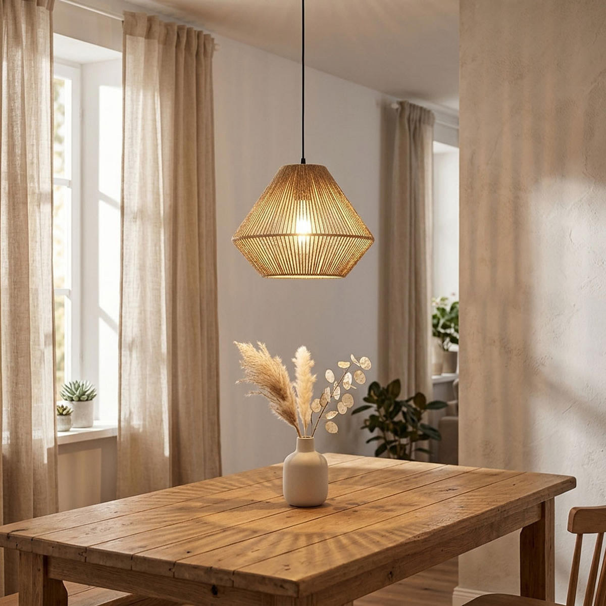 METALL HÄNGELEUCHTE Schwarz Naturfarbe - Beige, Glas (35/35/120cm) - Globo Lighting