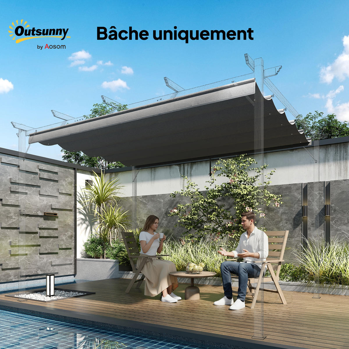 ERSATZDACH DE-12678 350/260 cm für 4x3 m Pergola mit 10 Ösen Hellgrau - Hellgrau, Textil (260/6/350cm) - ComfortXL