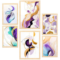 POSTER Set Mit 6 Lila Flieder A3 & A4 Rahmen Aus Hellem Holz - Beige, Papier (29/3/42cm) - Nacnic