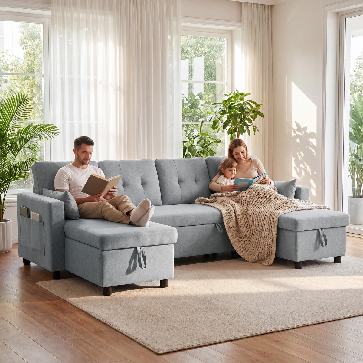 ECKSOFA mit Schlaffunktion Polyester Grau - Schwarz/Grau, Holz/Kunststoff (147/85/241cm) - HOMCOM