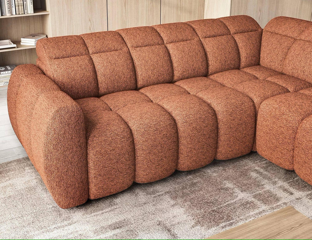 ECKSOFA mit elektrischem Sitzvorschub, Bettkasten und verstellbare Kopflehnen - Orange, Naturmaterialien/Textil (208/258cm) - Eltap