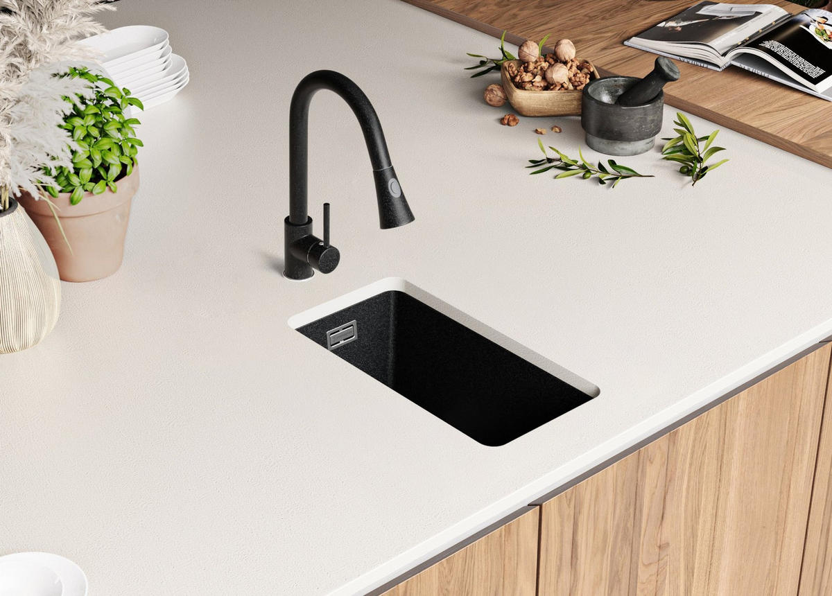 UNTERBAUSPÜLE GRANIT London, 2-er set Anthrazit 26/47 cm 1 Becken + Ablauf-Set ab 30er Unterschrank - Chromfarben/Anthrazit, Kunststoff (26/20/47cm) - Primagran