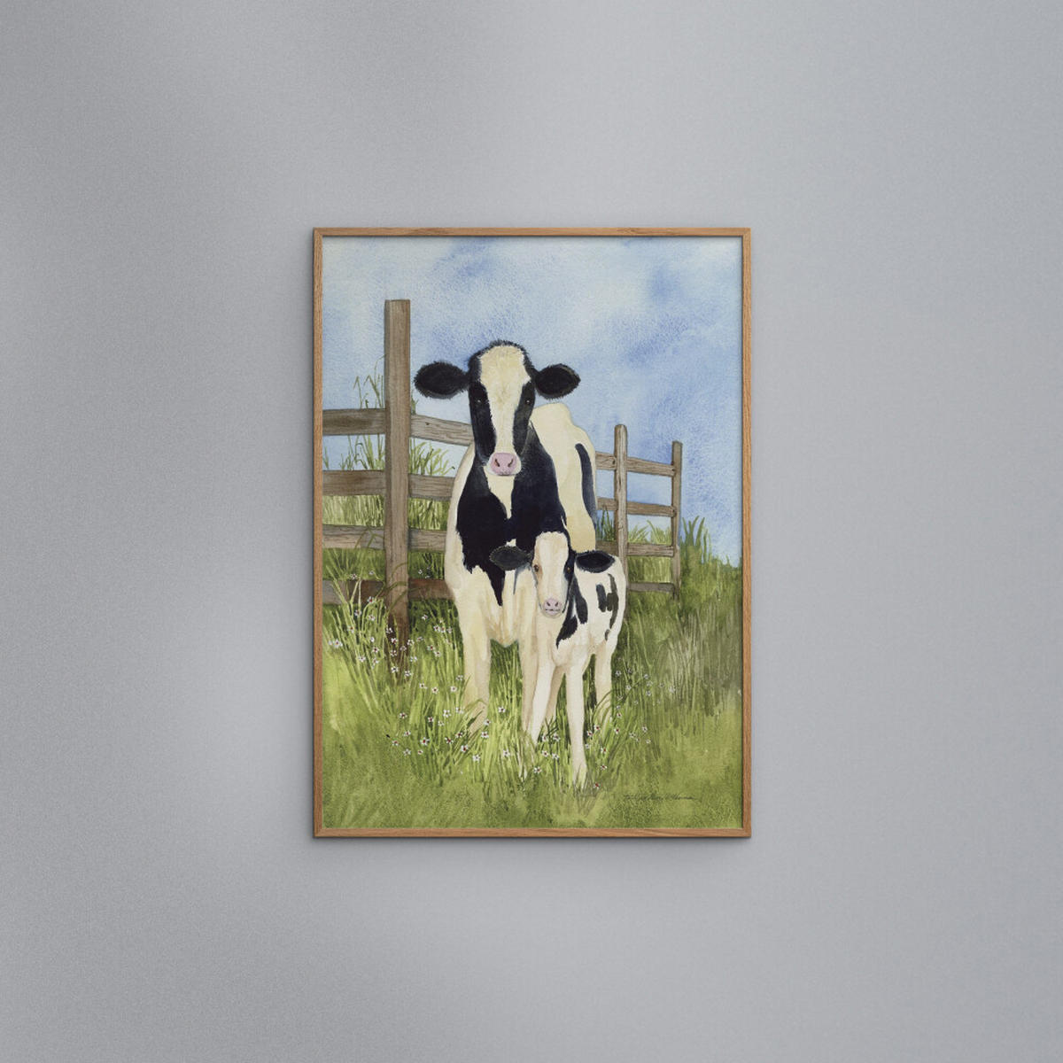 POSTER mit Rahmen Wild Apple - Farm Family Cows - Eichefarben/Grün, Holz/Papier (70/100cm) - Poster&Frame