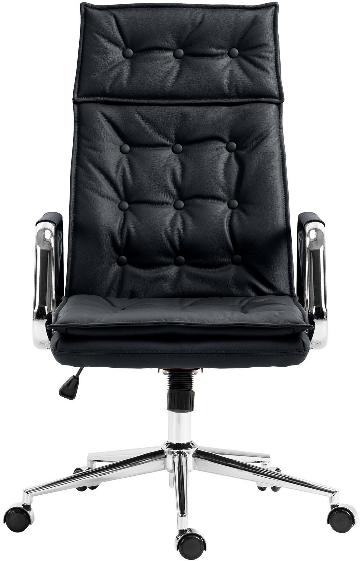 BÜROSTUHL Ronix Echtleder schwarz - Chromfarben/Schwarz, Leder/Metall (60/120/65cm) - TPFLiving