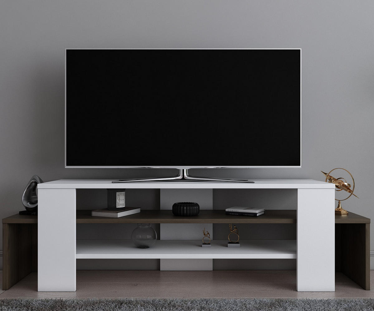 TV-ELEMENT Lenora Weiss Walnuss - Graubraun/Weiß, Holzwerkstoff (150/45/35cm)