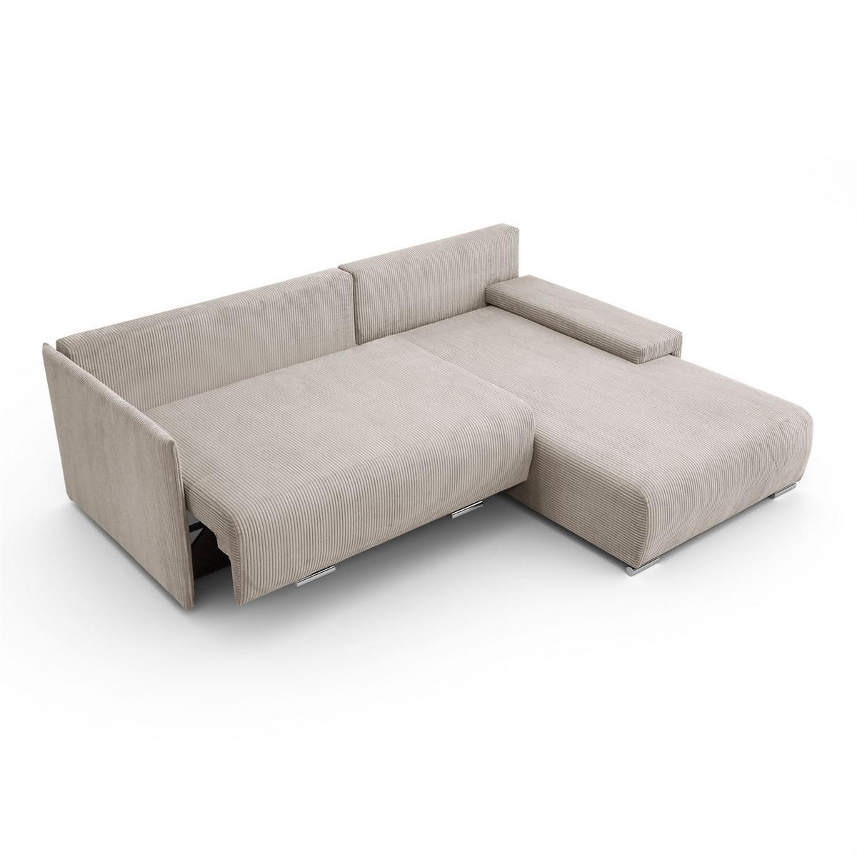 ECKSOFA LAVIO L mit Schlaffunktion und Bettzeugkasten Rechte - Beige, Textil (246/188cm) - Lookway