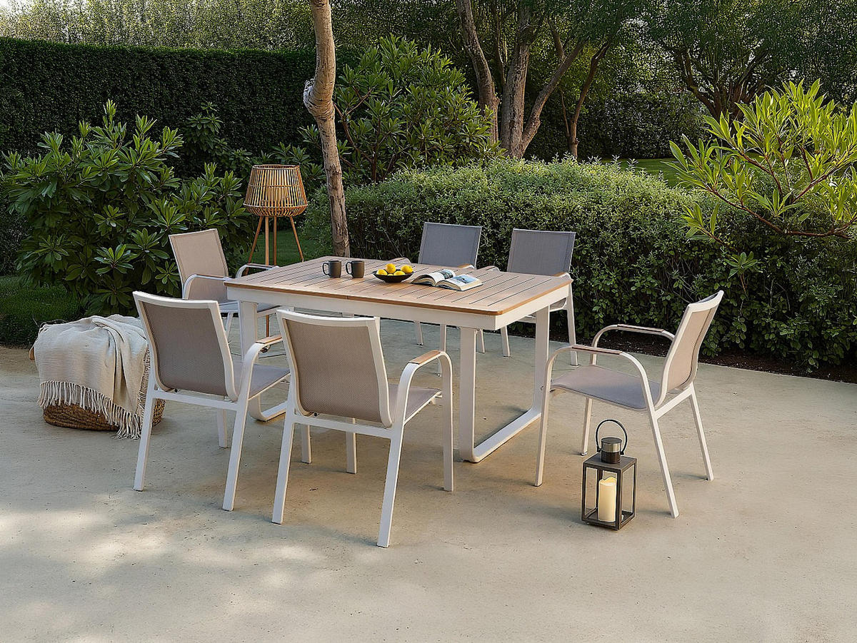 GARTENESSGRUPPE im Set - 6 -Sitzer - Aluminium - naturfarben hell, weiß - SERUNO - Naturfarben, Metall - Vente-Unique