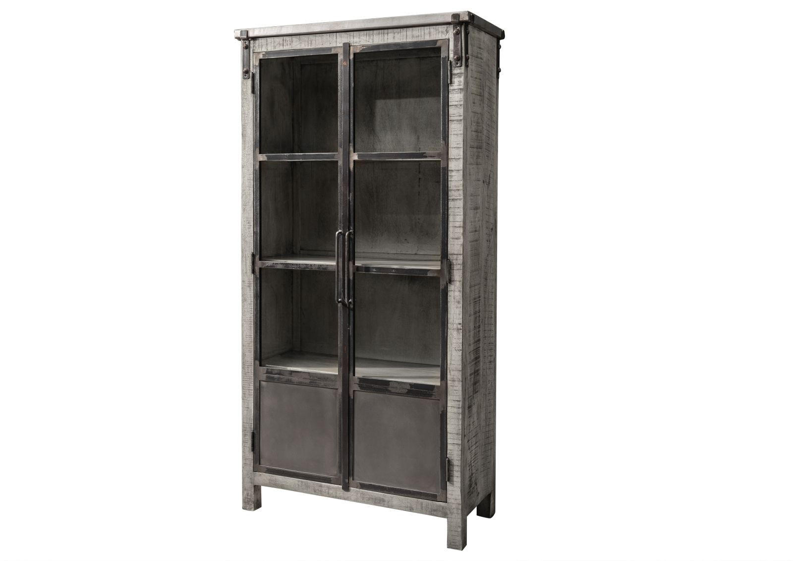 VITRINE Mango 90x40x180 grau lackiert HEAVY INDUSTRY #141 - Grau, Holz (90/180/40cm) - Massivmoebel24