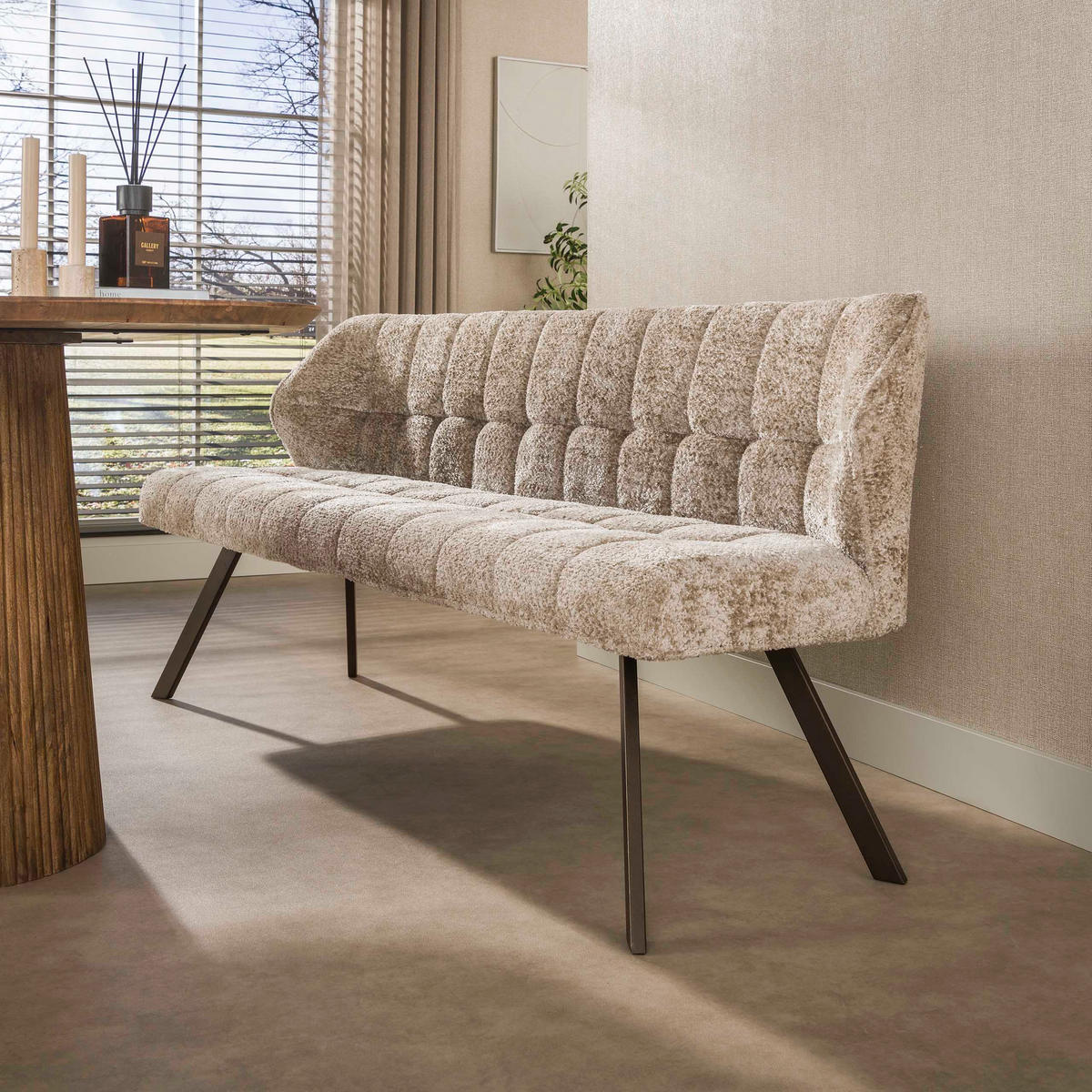 EETKAMERBANKEN Raster Beige 58/180/81 cm - Beige, Textil (180/81/58cm) - Hoyz Collection