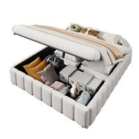 POLSTERBETT 140/200 cm aus Leinen mit hydraulischem Stauraum ohne Kopfteil Beige - Beige, Textil (140/200cm) - Modenvie