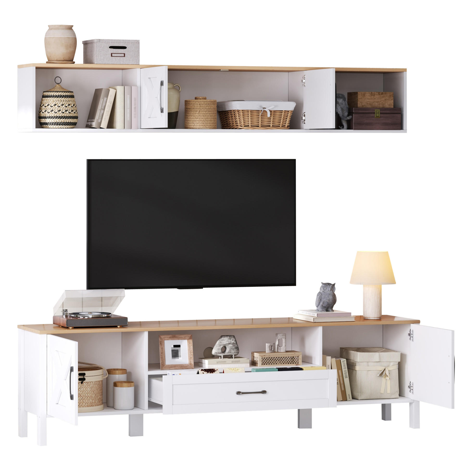 LOWBOARD 180/40/50 cm Weiß aus MDF mit 4 Schränken und 1 Schublade - Weiß, Holzwerkstoff (40/50/180cm) - OKMYHOME