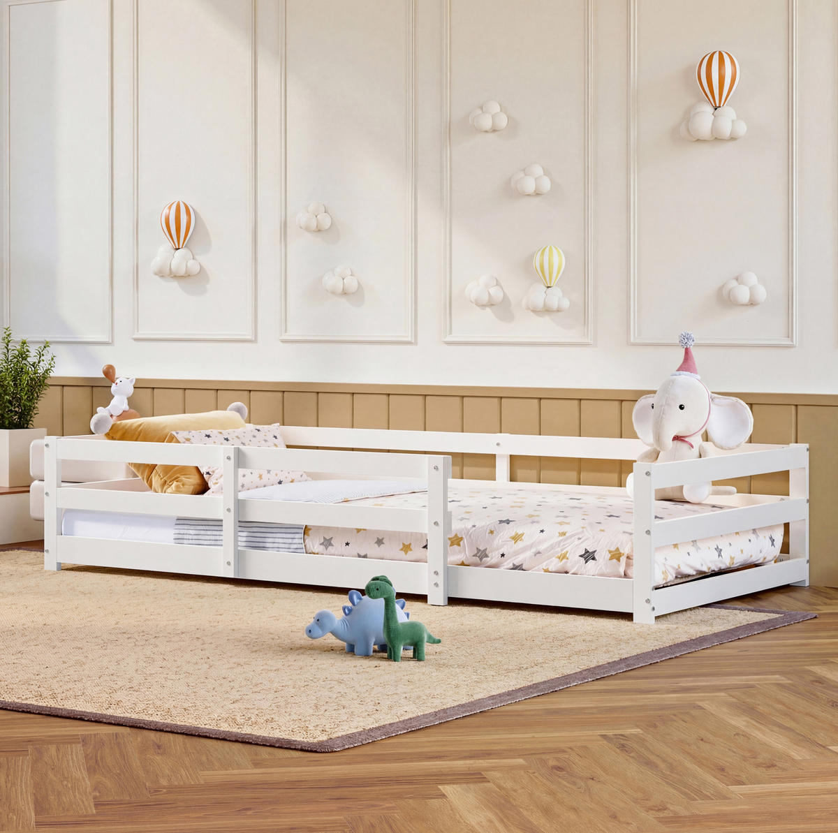 KINDERBETT 90/200 cm weiß aus Kiefer massiv mit Schutzgitter - Weiß, Holzwerkstoff (90/200cm) - OKWISH