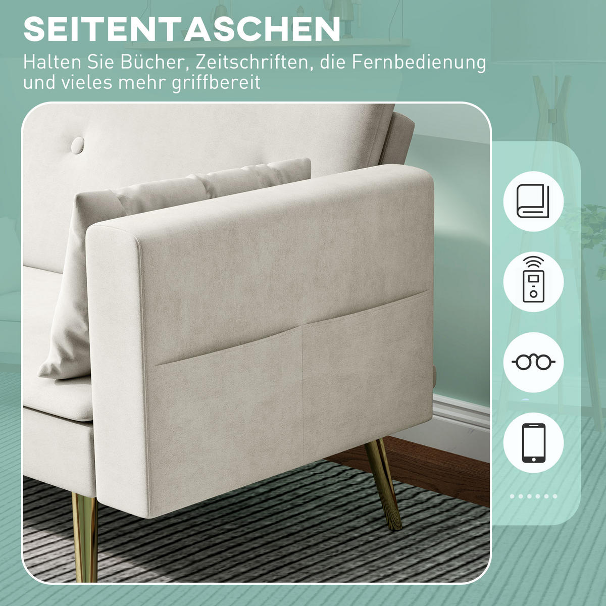 SCHLAFSOFA mit Verstellbar Rückenlehne, Beige - Beige, Textil (181/78.5/73cm) - HOMCOM