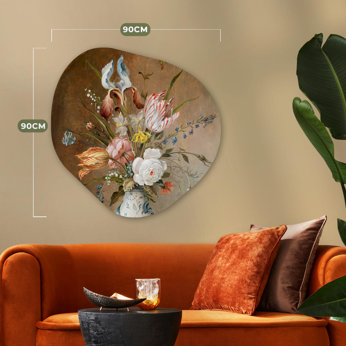 WANDBILD Stilleben mit Blumen - Balthasar van der Ast - Malerei 90x90 cm - Sandfarben, Kunststoff (90/90cm) - MuchoWow
