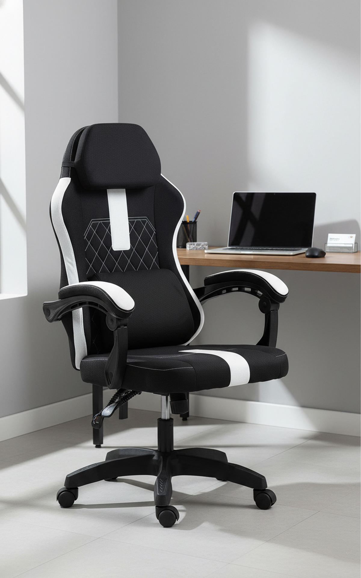 BÜROSTUHL Zayro Stoff schwarz/weiß - Schwarz/Weiß, Textil/Metall (65/132/65cm) - TPFLiving
