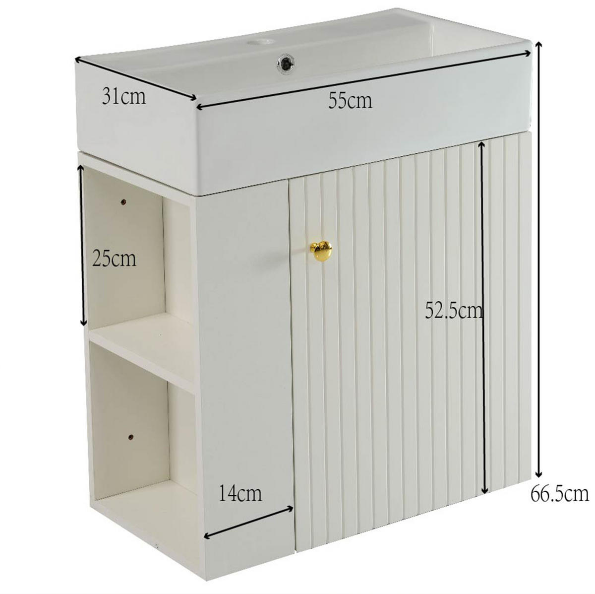 KOMPAKTE Waschtischkombi 55 cm in Weiß mit Soft-Close und Seitenfächern - Weiß, Holzwerkstoff (55/66.5/31cm) - BEAOK
