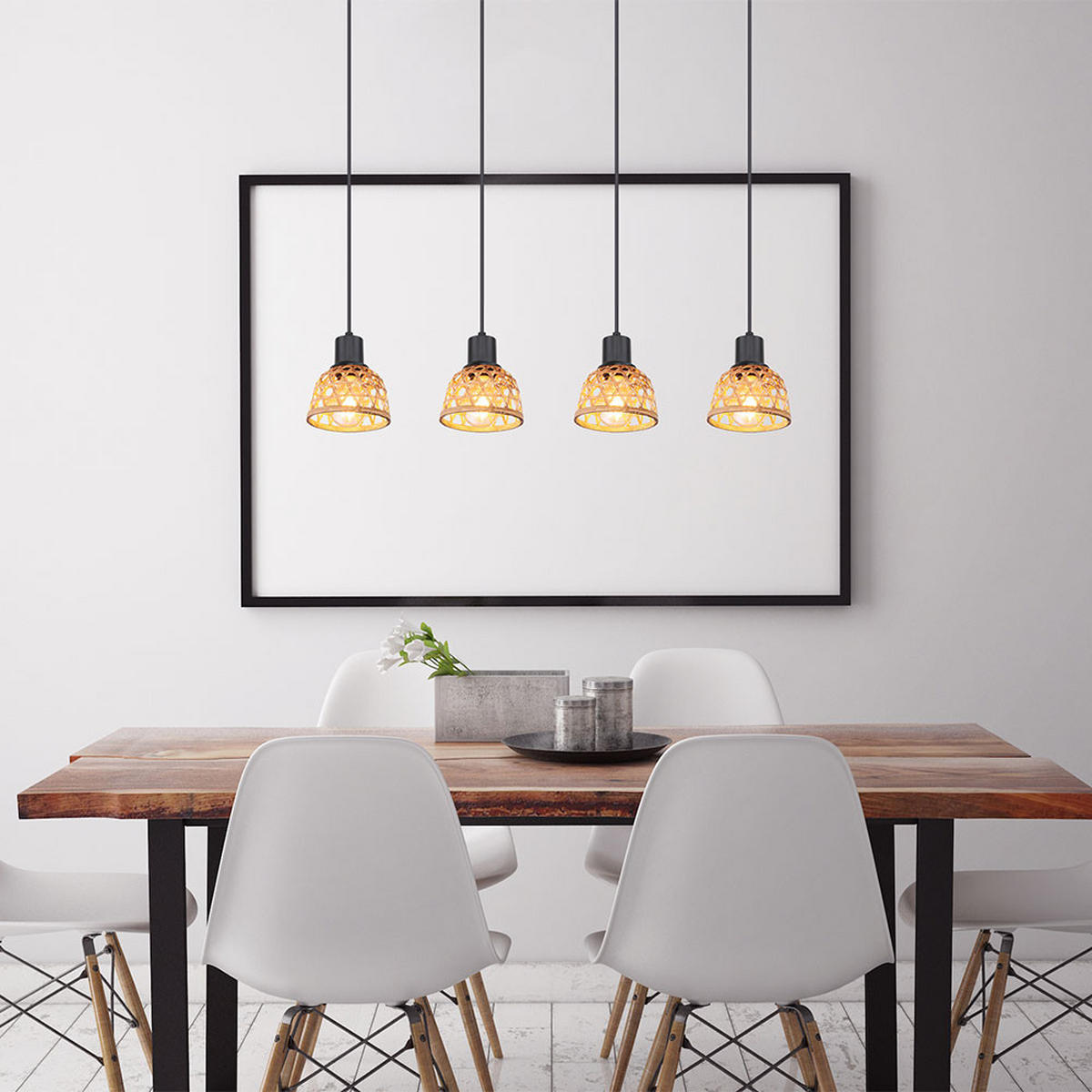 HÄNGELEUCHTE Metall Bambusoptik Schwarz - Schwarz, Holz (72/13/120cm) - Globo Lighting