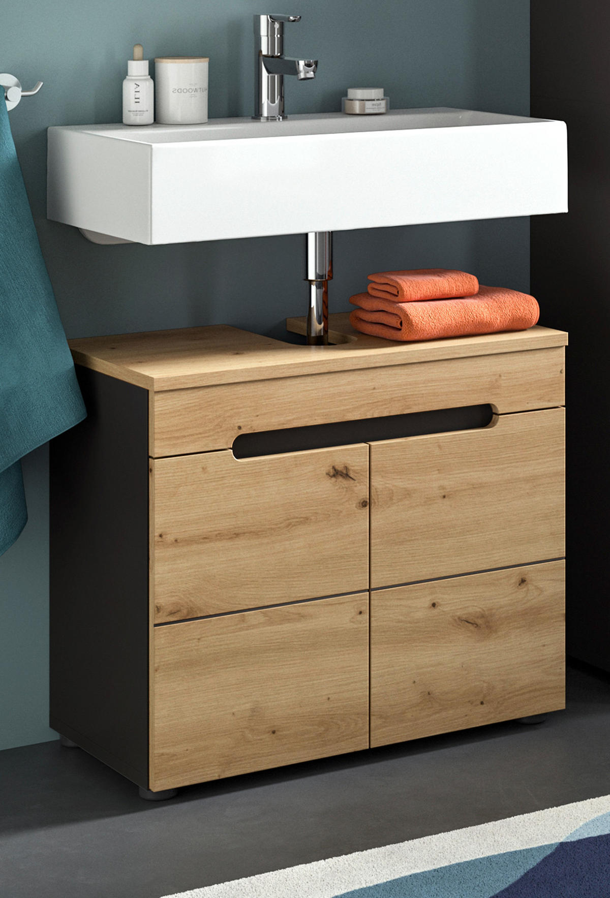 WASCHBECKENUNTERSCHRANK Eiche, grau 63 cm mit Soft-Close - Eiche Artisan/Grau, Holz/Holzwerkstoff (63/55/34cm) - Inn.Furn