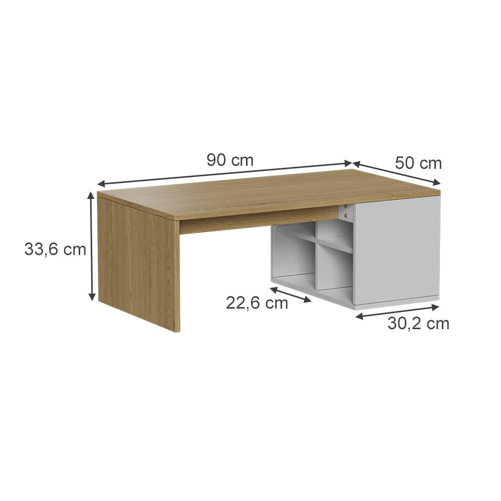 COUCHTISCH Kivo Weiß/Eiche 90 x 50 cm mit offenen 4 Fächern - Eichefarben/Weiß, Holzwerkstoff (50/90/33.6cm) - Vicco