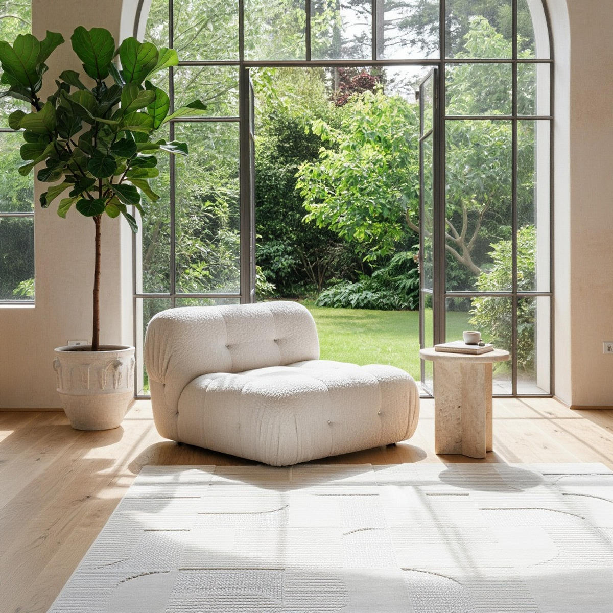 TEPPICH In-/Outdoor Kurzflor 3D-Wellenmuster Polypropylen Terrasse Creme Läufer 80x250 - Creme, Textil (80/250cm) - KADIMA DESIGN