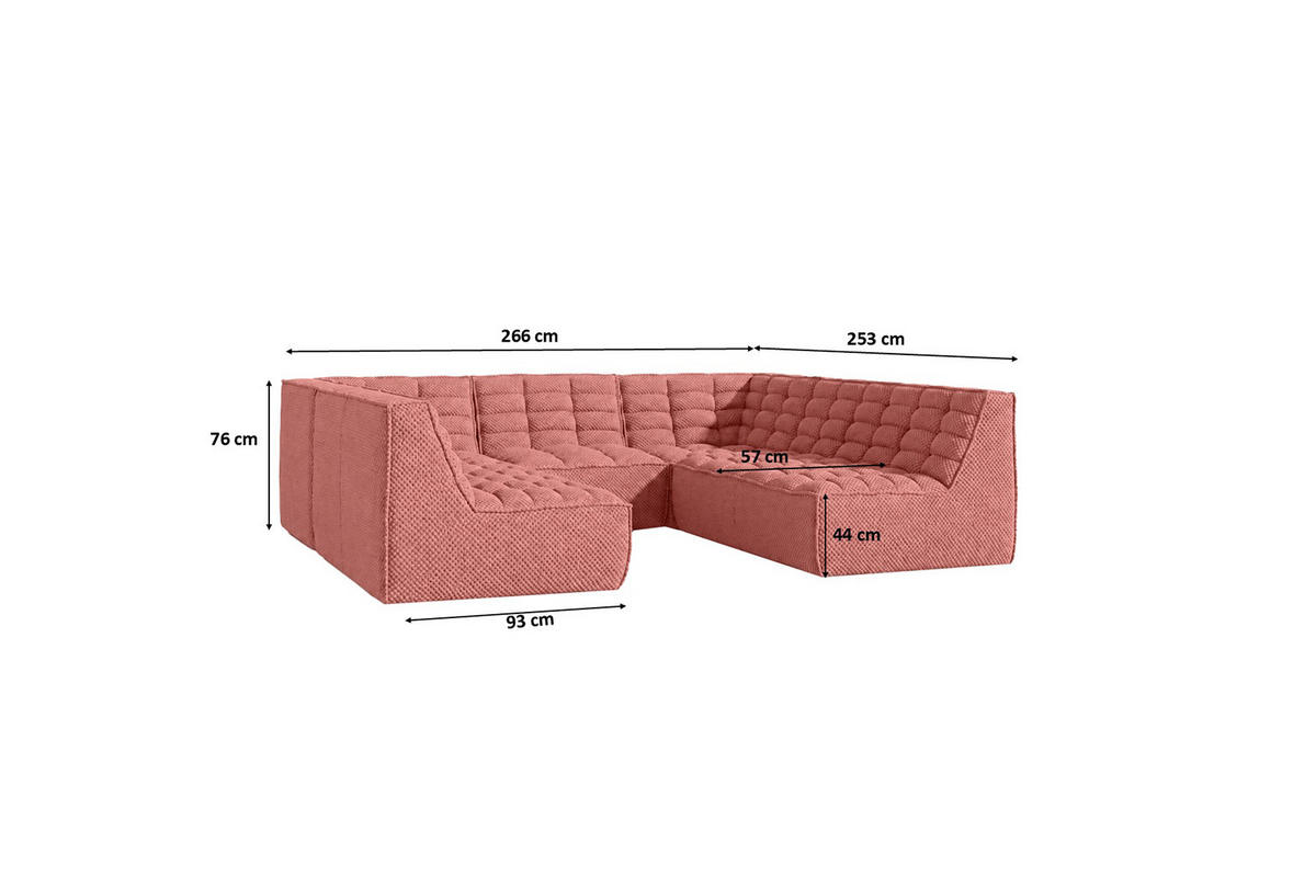 ROHOVÁ SEDAČKA modulární Corner ve tvaru U, plyšová tkanina Pop, Růžová, LAZY U CORNER - růžová, dřevo (266/76/253cm) - Kaiser Möbel