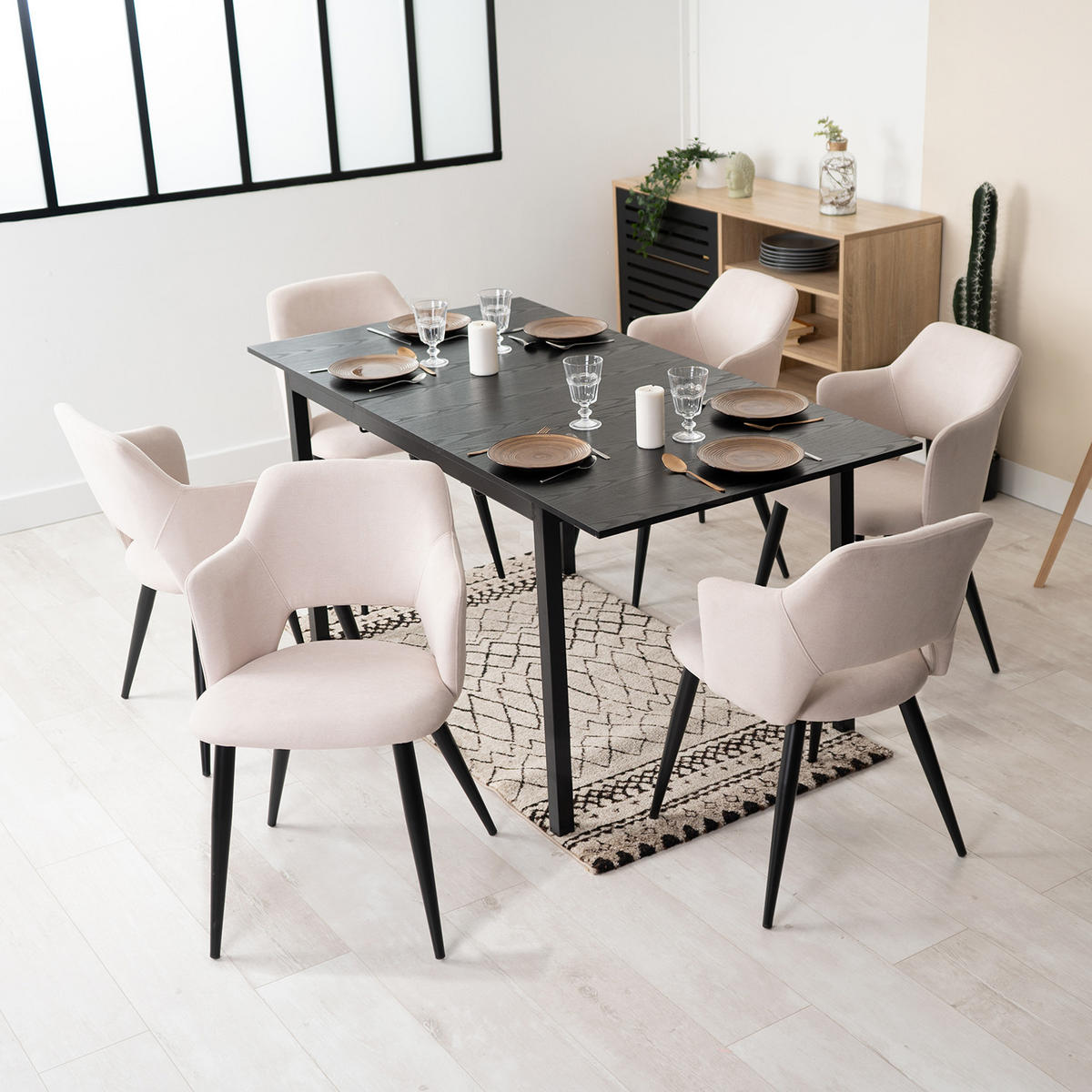 ESSGRUPPE mit 1 Tisch und 6 Stühlen in Beige - Multicolor, Textil (46/81/45cm) - Meubles Cosy