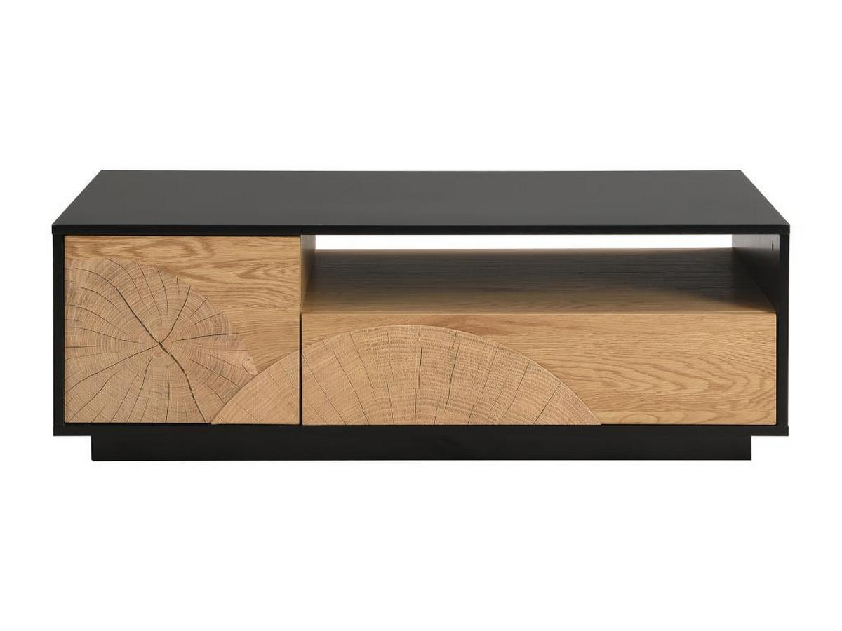 COUCHTISCH mit 1 Tür, 1 Schublade & 3 Ablagefächern - MDF - Holzfarben & Schwarz - YASMELIA - Schwarz, Holz (110/60/38cm) - Vente-Unique