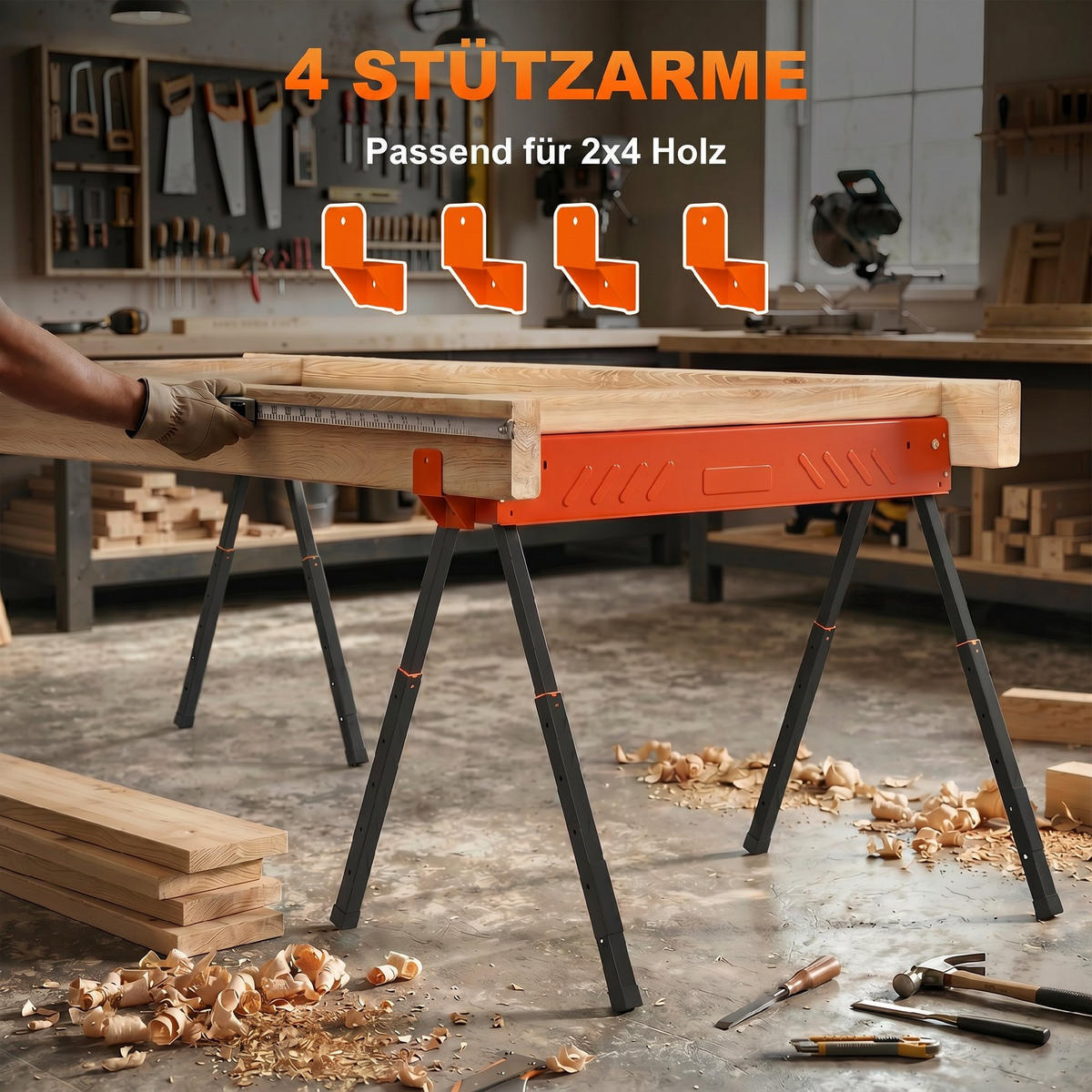 SÄGEBOCK 2er Set Metall EVA Orange - Orange, Metall (93/50/85.5cm) - HOMCOM