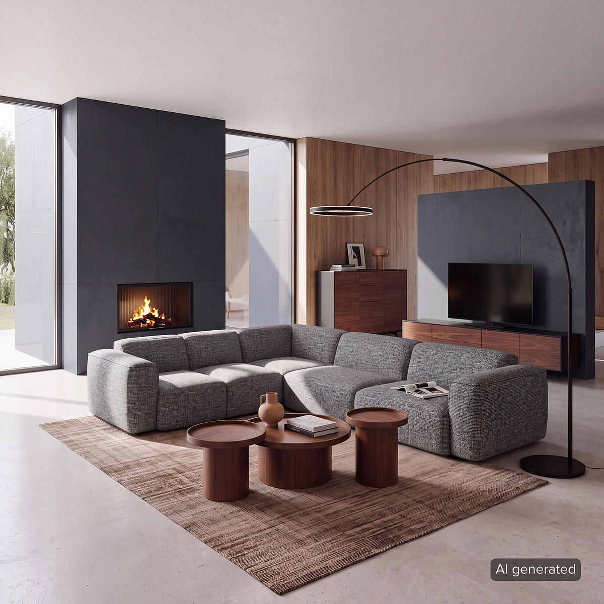 ECKSOFA mit Rundecke - Schwarz/Grau, Kunststoff/Textil (325/260cm) - home24