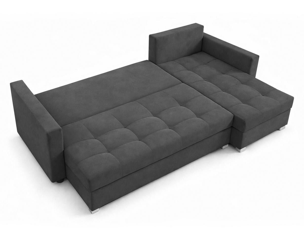 ECKSOFA Universelle L Form Elif Grau 220/140/85 cm stilvolle mit Schlaffunktion - Silberfarben/Grau, Kunststoff/Textil (220/140cm) - AX Living